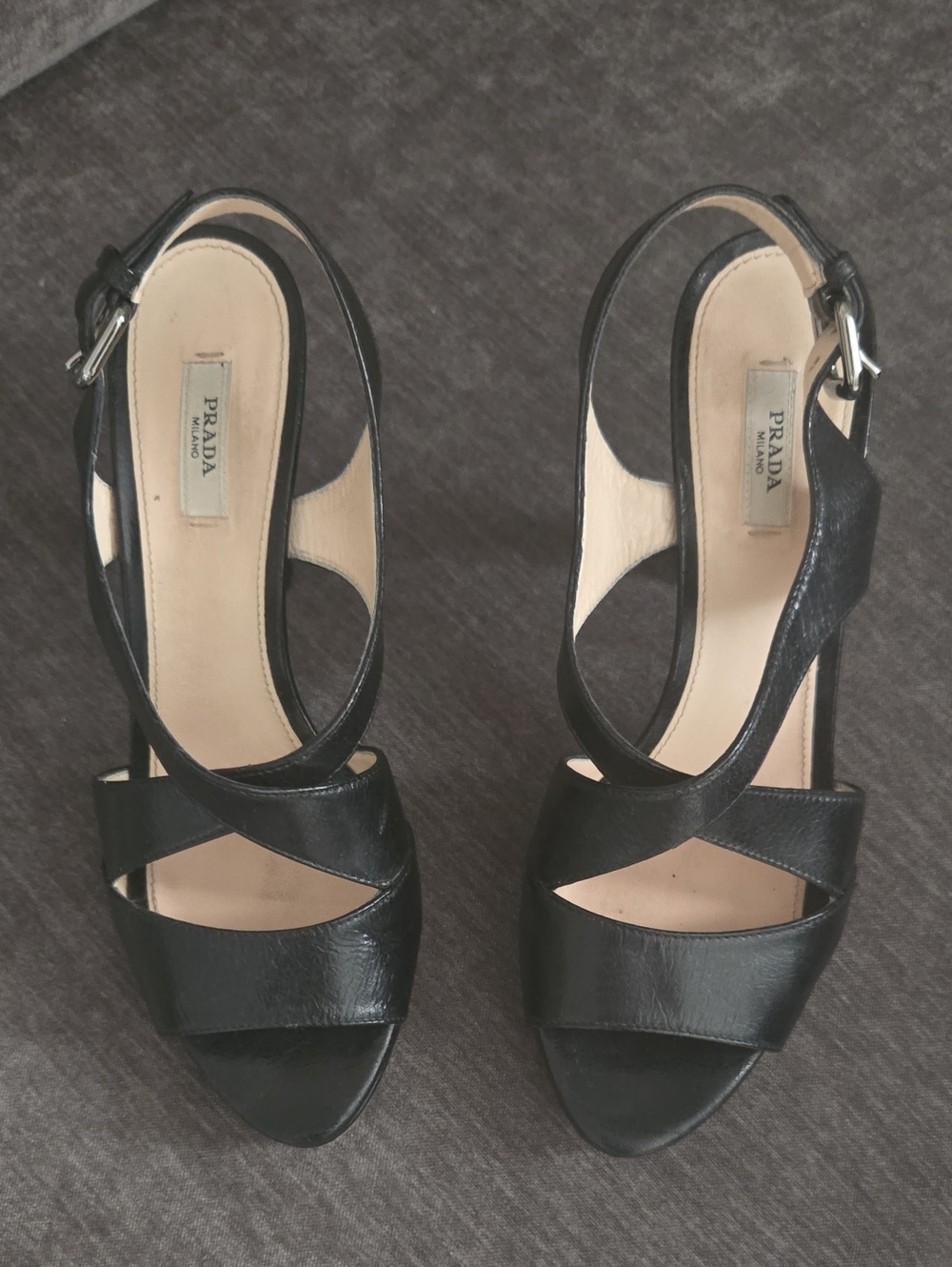Prada Black Leather Crisscross Slingback Heels